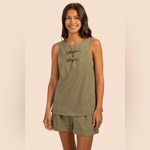 Trina Turk Demi Top - Sleeveless with Knot Detail - Sage Olive Green